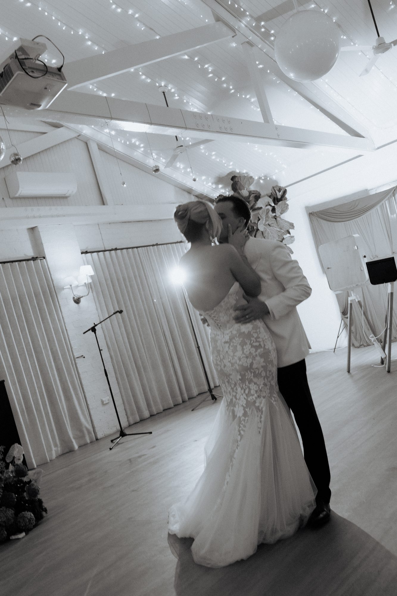 Elena and Bill's first dance under fairy lights — The Lodge Jemberoo wedding reception
